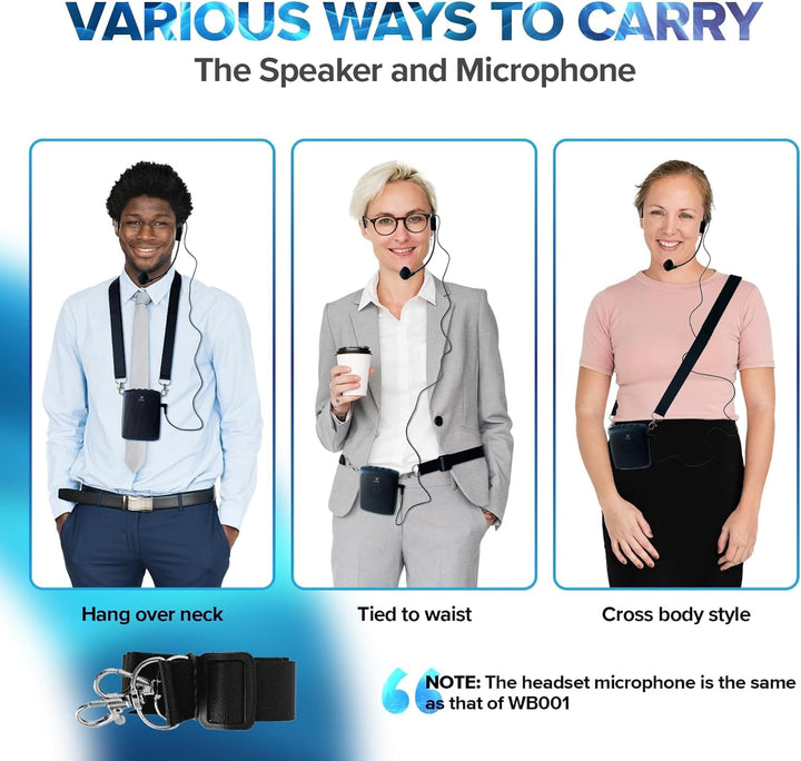 WinBridge WB003 Portable Voice Amplifier with Wired Headset Microphone,Support Bluetooth Play Music,Personal Speaker and Microphone for Teachers, Megaphone Microphone Headset with Belt Clip and Strap