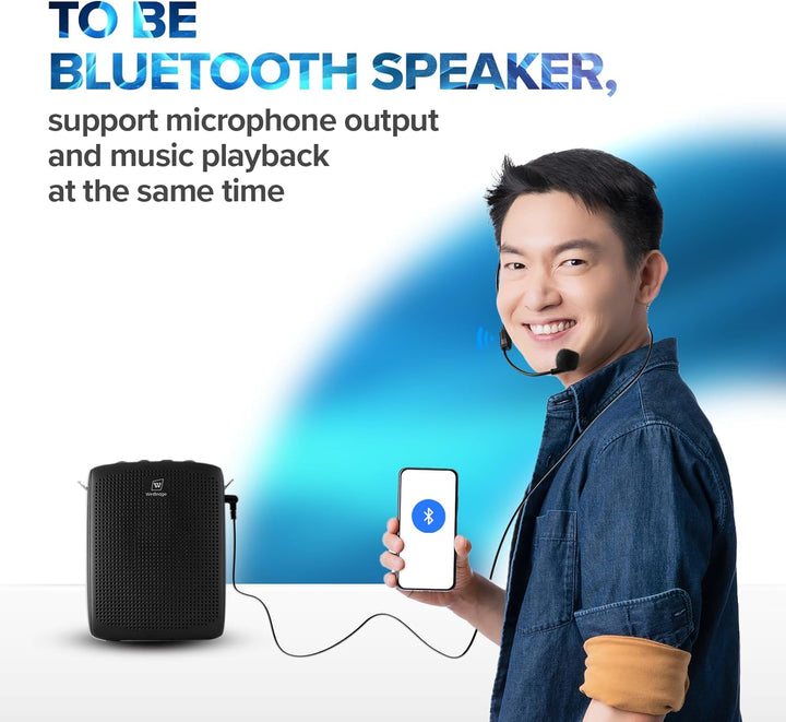 WinBridge WB003 Portable Voice Amplifier with Wired Headset Microphone,Support Bluetooth Play Music,Personal Speaker and Microphone for Teachers, Megaphone Microphone Headset with Belt Clip and Strap