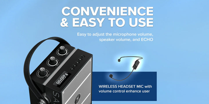 S98 40W Wireless Voice Amplifier Portable Bluetooth 5.0 PA System with UHF Wireless Mic Headset,Megaphone Speaker and Classroom Microphone for Teachers,Outdoor Events,Public Speaking,Training
