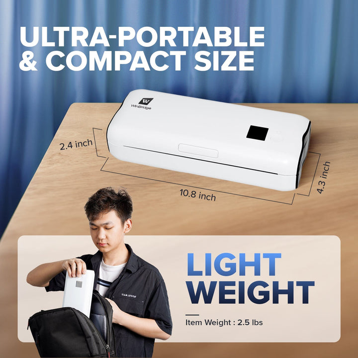 WinBridge Portable Bluetooth Mini Printer Support A4&A5 Thermal Paper, Compatible with iOS, Android & Laptop for Office, Home, School