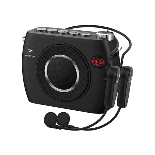 WinBridge 25W Wireless Voice Amplifier with Two Bluetooth Headset Microphones, High Capacity 8000mAh|Record, Portable Pa System Bluetooth Speaker and Microphone, Megaphone with Mic for Teachers S96