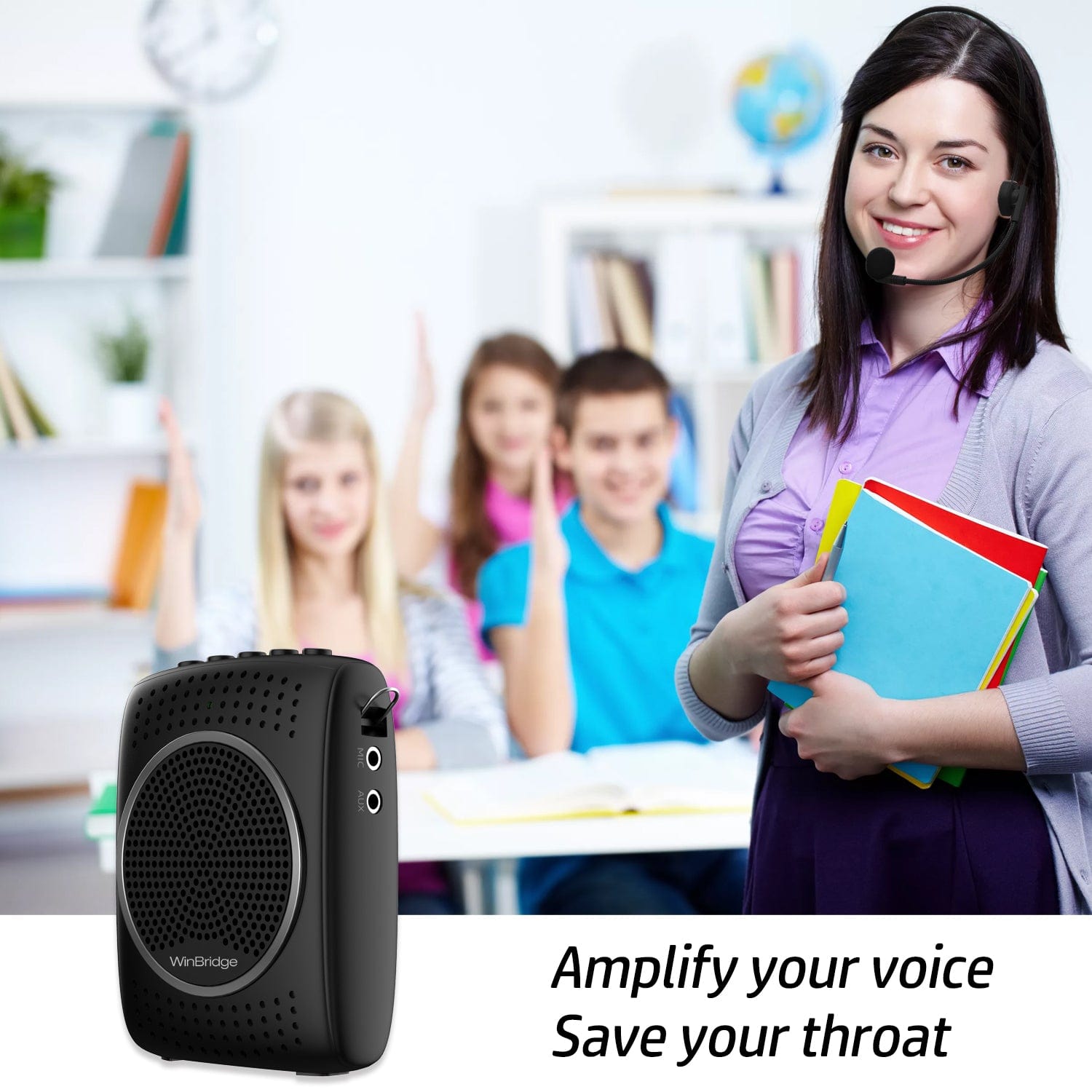 WinBridge S309 Portable Voice Amplifier for Teachers Classroom, with Wired Mic with Mute Button