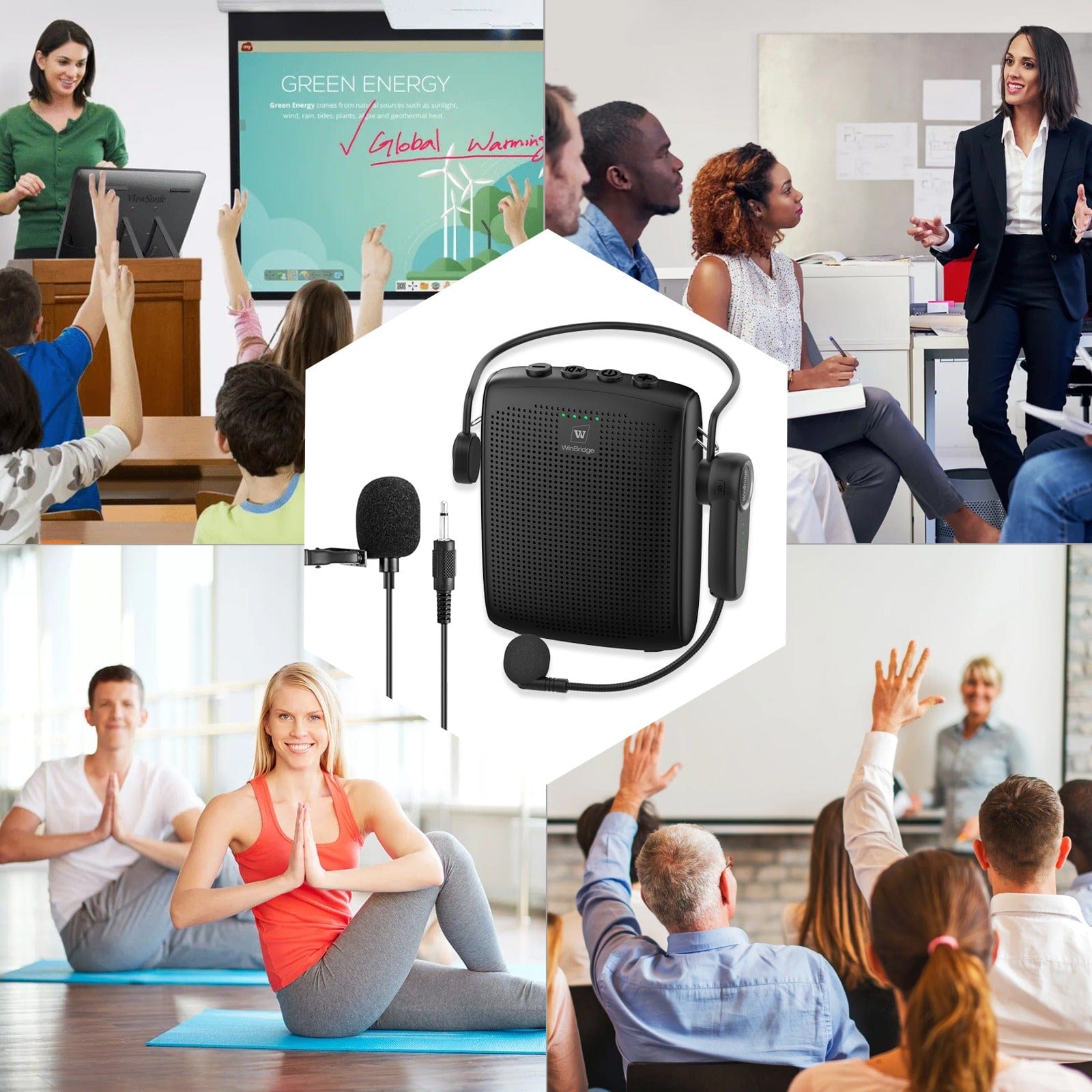 WinBridge WB002 Voice Amplifier Rechargeable Bluetooth with Wireless Headset Microphone