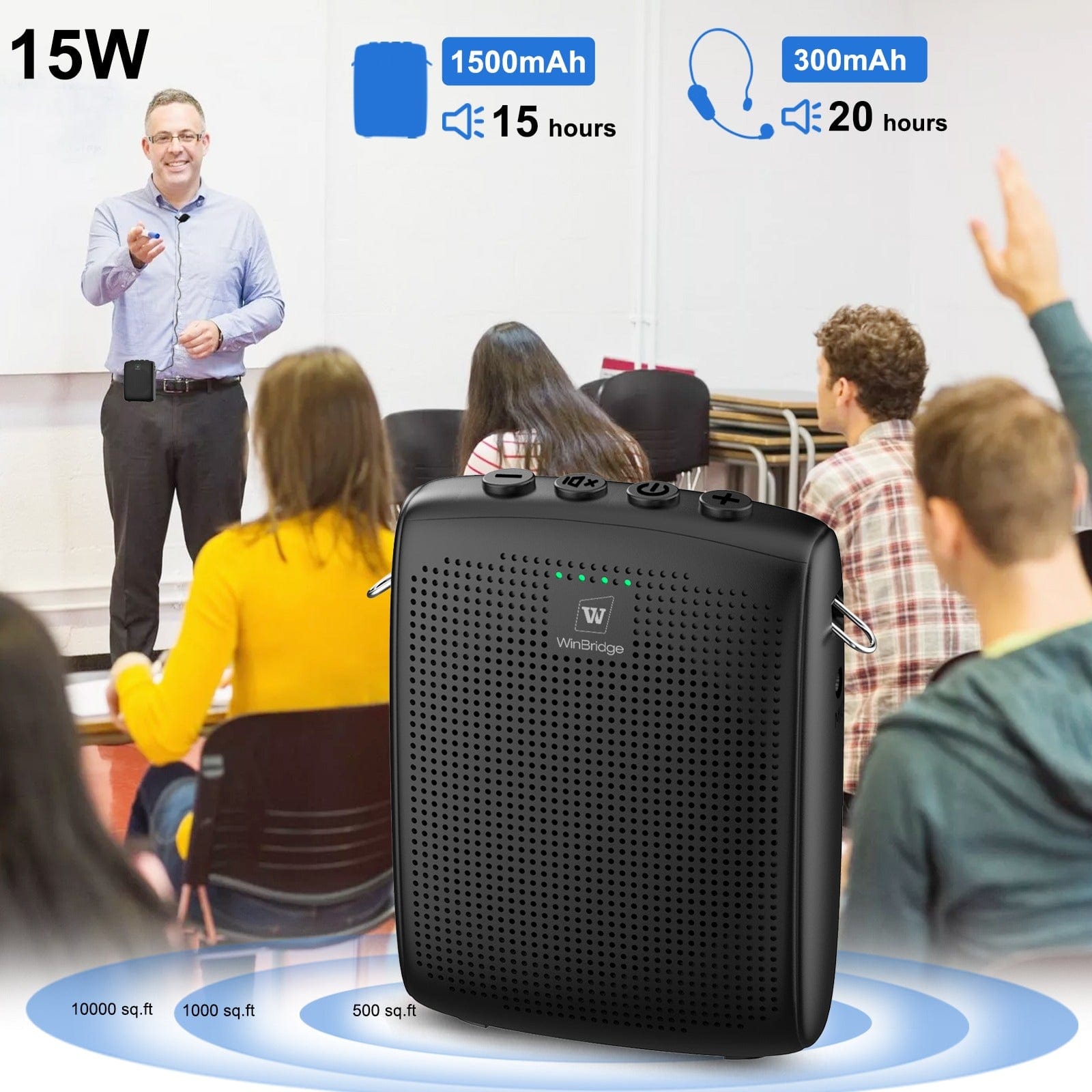 WinBridge WB002 Voice Amplifier Rechargeable Bluetooth with Wireless Headset Microphone